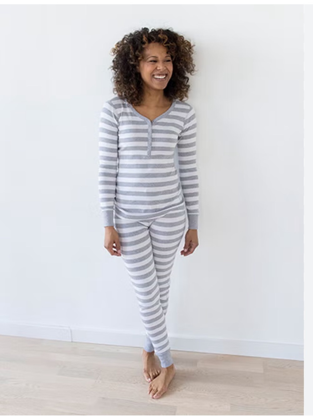 Hanna Andersson Gray and White Striped Long Sleeve Henley Tee